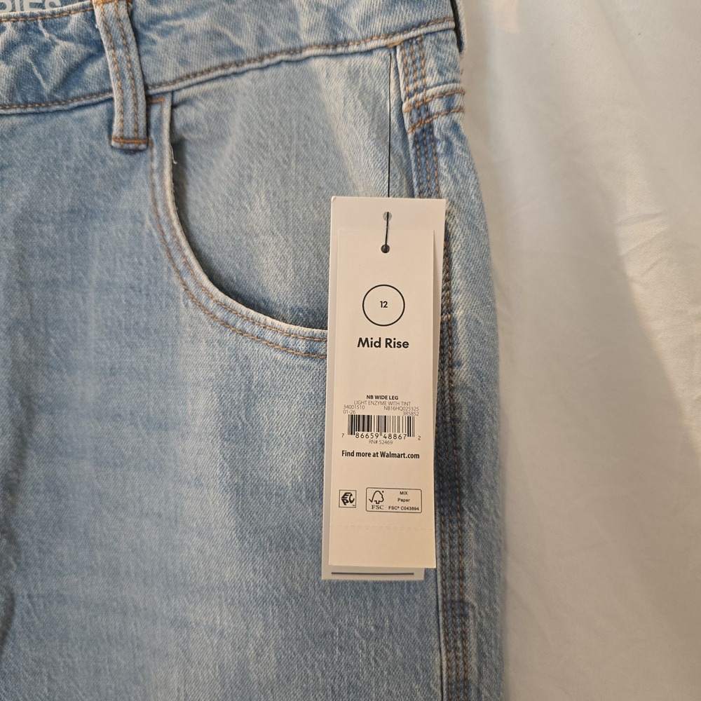 No Boundaries Women's Wide Leg Denim Jeans Light Enzyme With Tint Size 12 NWT - Picture 4 of 14